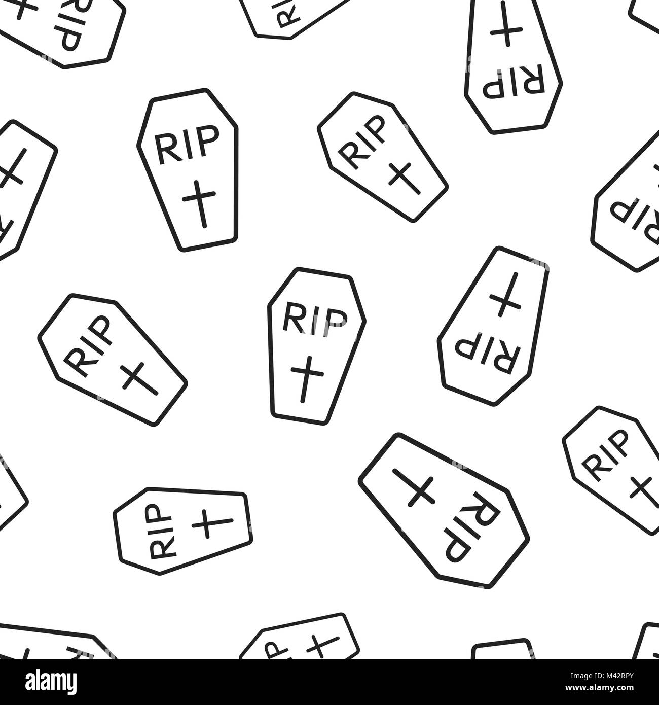 Tomba di Halloween seamless pattern sfondo. Appartamento Business illustrazione vettoriale. Rip lapide lapide segno modello di simbolo. Illustrazione Vettoriale