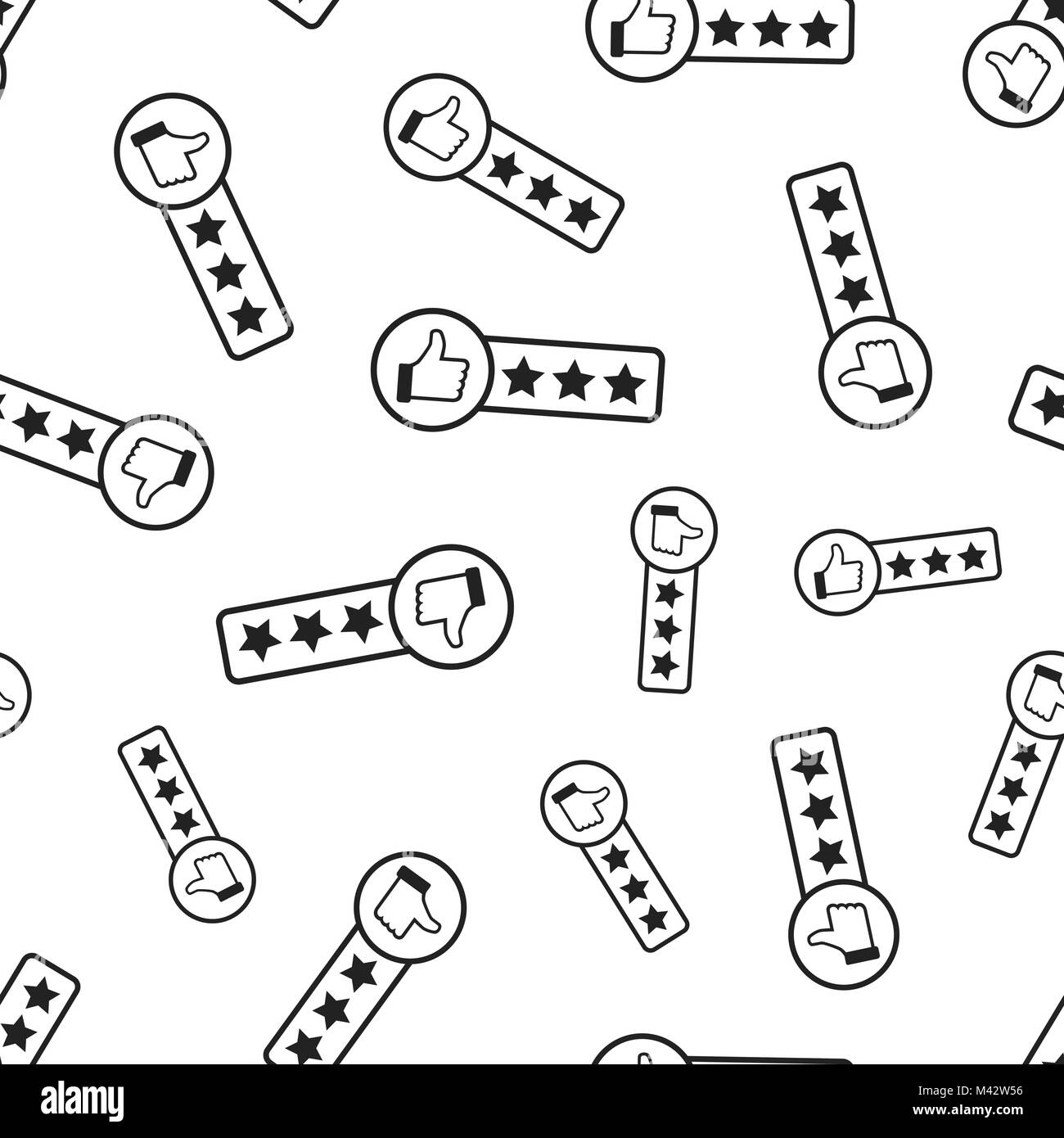 Recensione dei clienti 3 stelle seamless pattern sfondo. Appartamento Business illustrazione vettoriale. Pollice in alto con stelle simbolo segno di pattern. Illustrazione Vettoriale