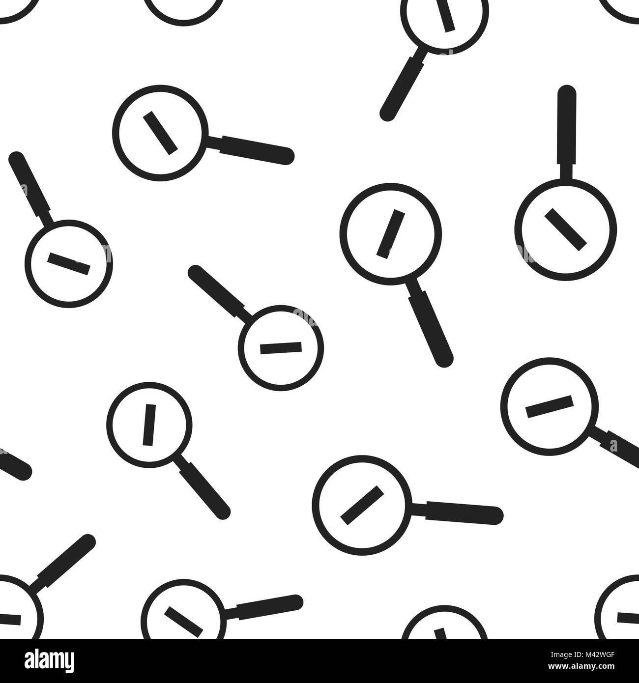 Lente di ingrandimento con il segno meno perfetta sullo sfondo del modello. Appartamento Business illustrazione vettoriale. Lente di ingrandimento da segno di Ricerca modello di simbolo. Illustrazione Vettoriale