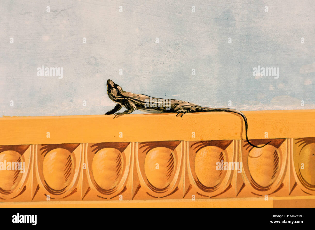 Affresco dettaglio della lucertola, Getty Villa, Malibu. California Foto Stock