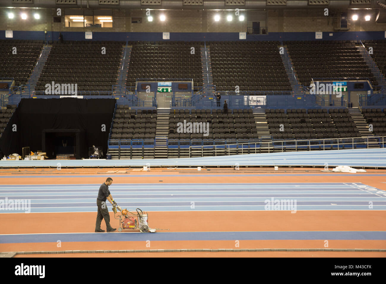 Il Birmingham Arena, essendo preparato per i mondiali Indoor di Atletica che si terrà all'inizio di marzo 2018 Foto Stock