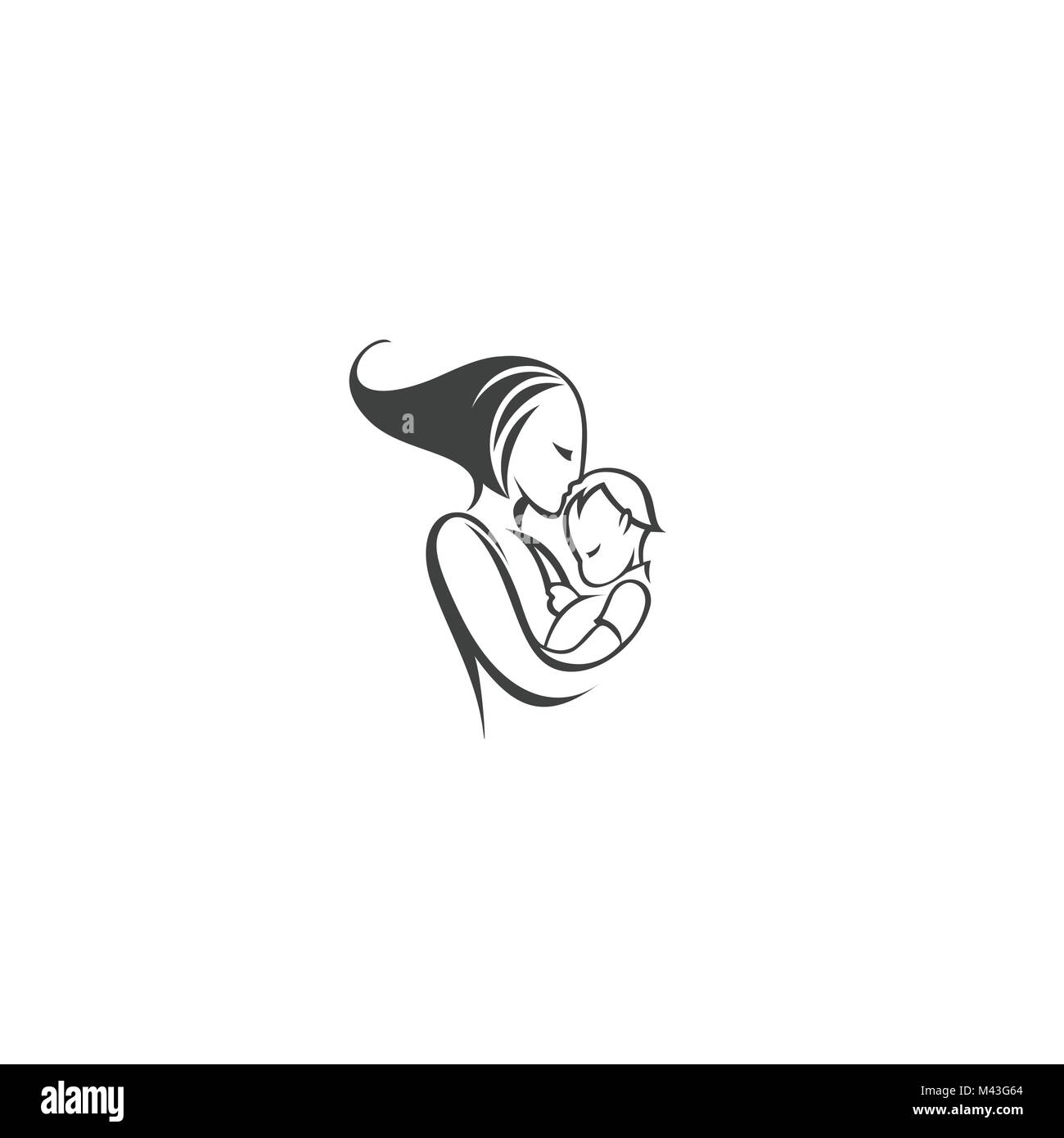 Logo minima di madre e bambino illustrazione vettoriale. Illustrazione Vettoriale