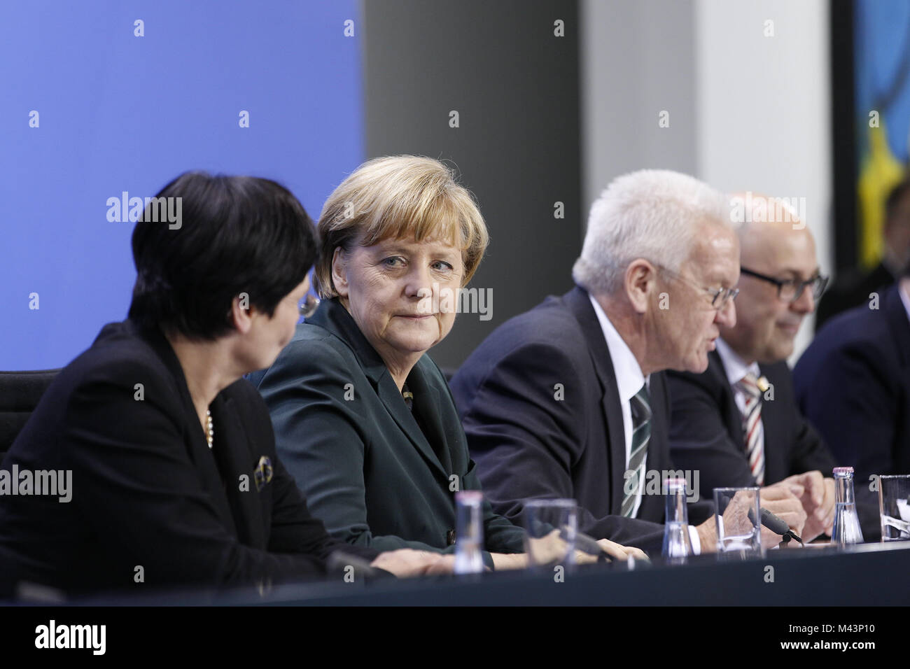 Merkel e tedesco Primi Ministri conferenza stampa congiunta Foto Stock