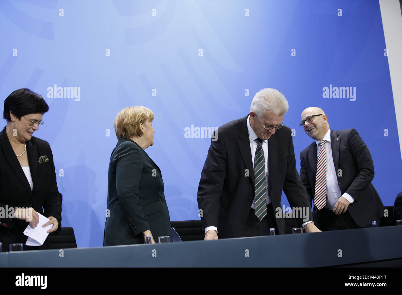 Merkel e tedesco Primi Ministri conferenza stampa congiunta Foto Stock