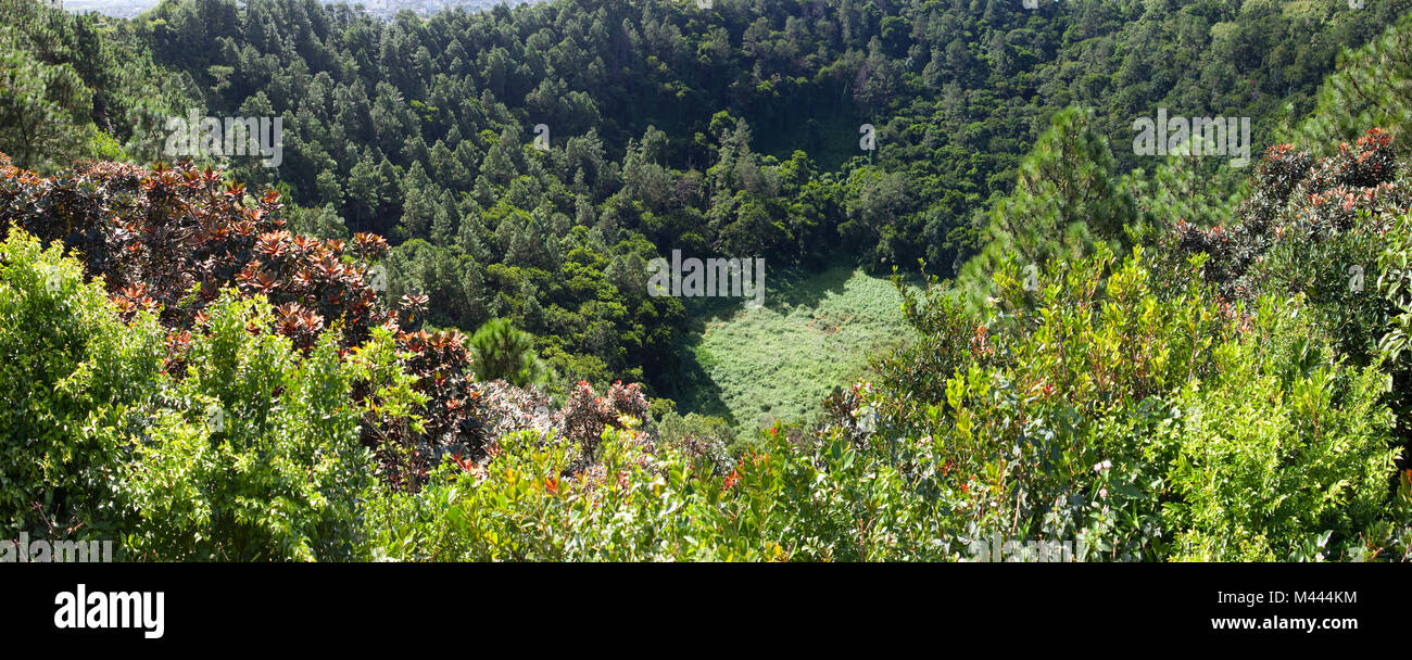 Famoso Maurizio luogo turistico- cratere del vulcano Trou aux Cerfs- panorama Foto Stock