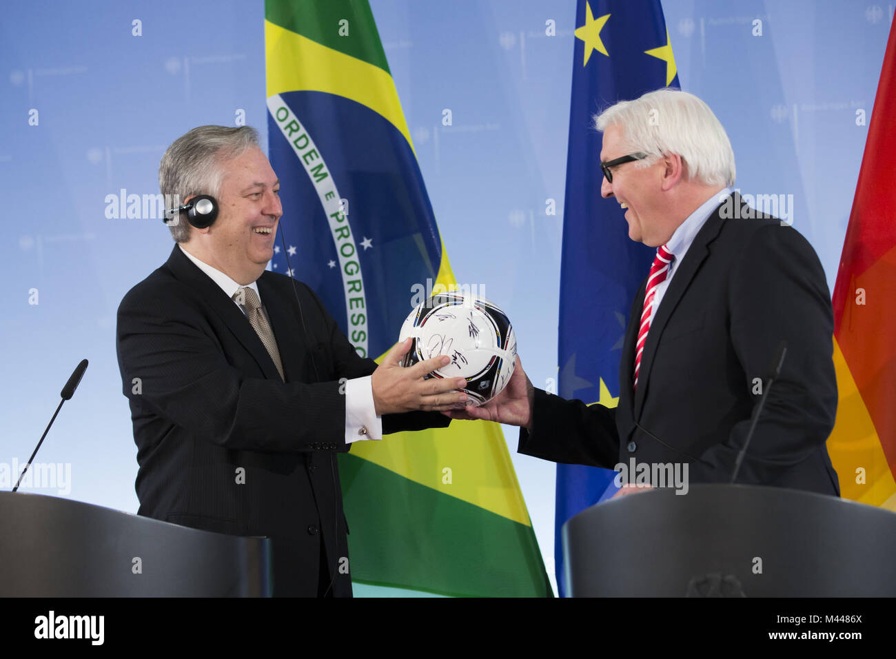 Steinmeier incontra il Ministro degli esteri brasiliano Luiz Alberto Figueiredo. Foto Stock