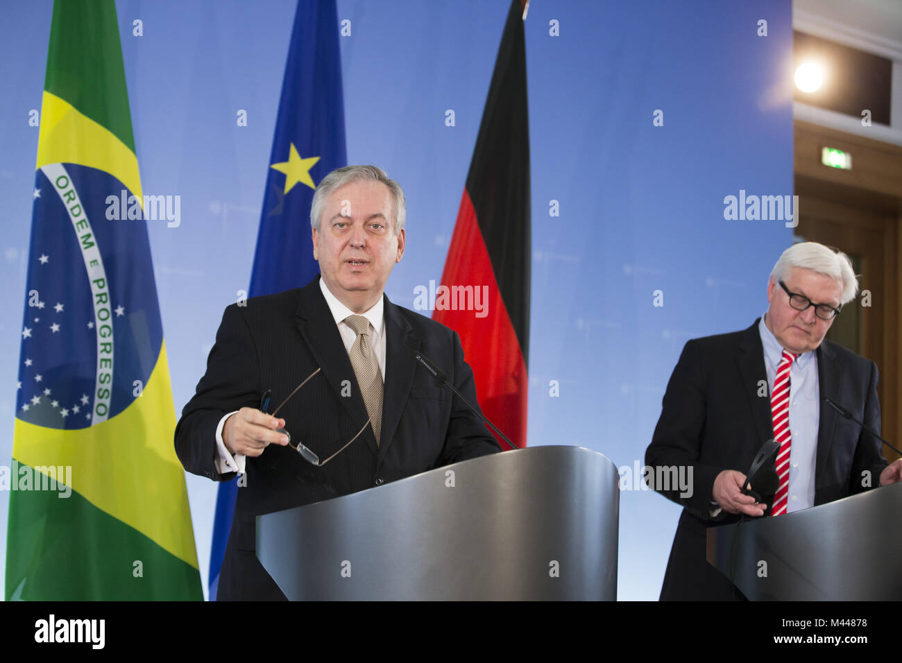 Steinmeier incontra il Ministro degli esteri brasiliano Luiz Alberto Figueiredo. Foto Stock