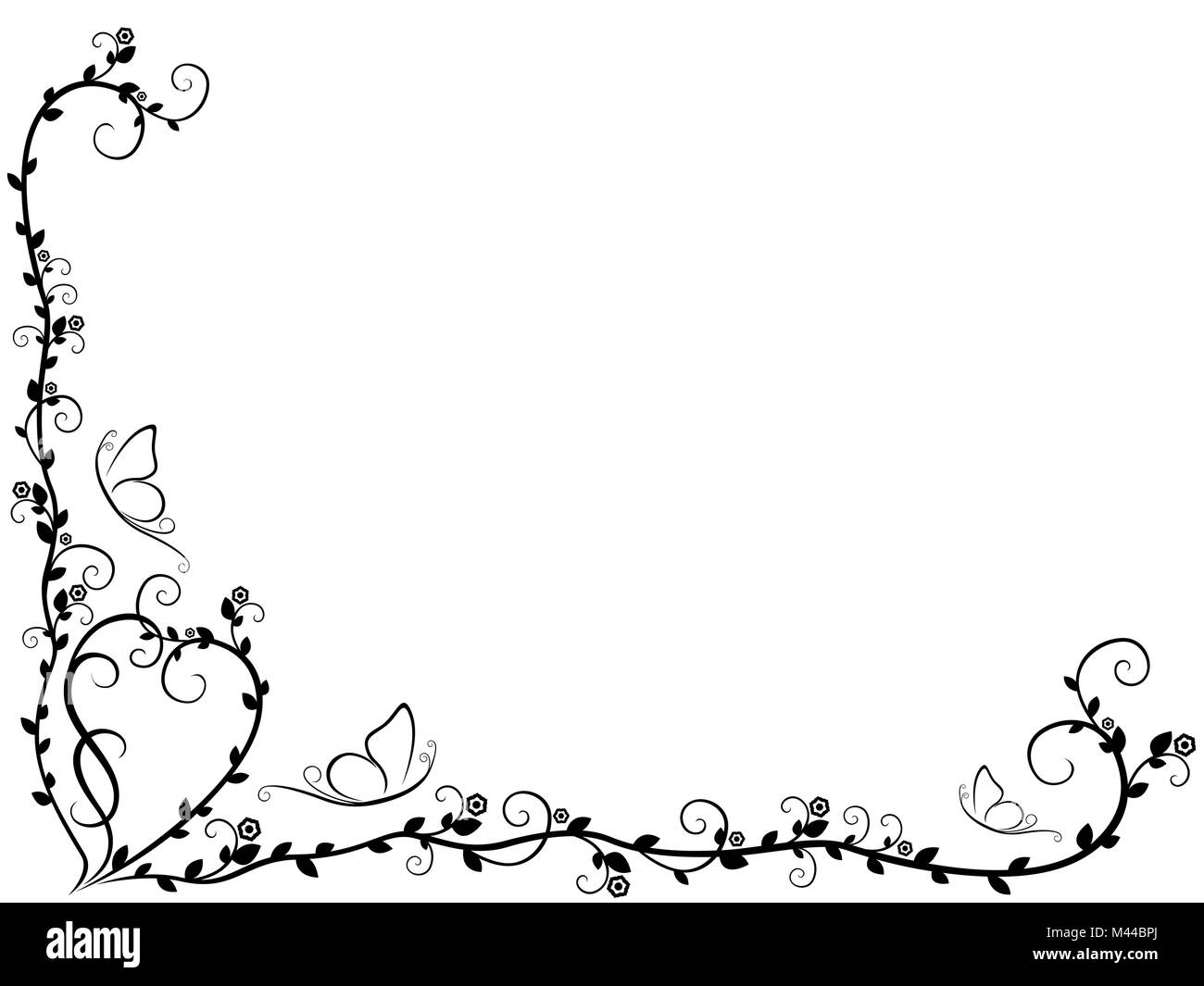 Modello nero con ornati in elementi floreali su uno sfondo bianco, grafici vettoriali Illustrazione Vettoriale