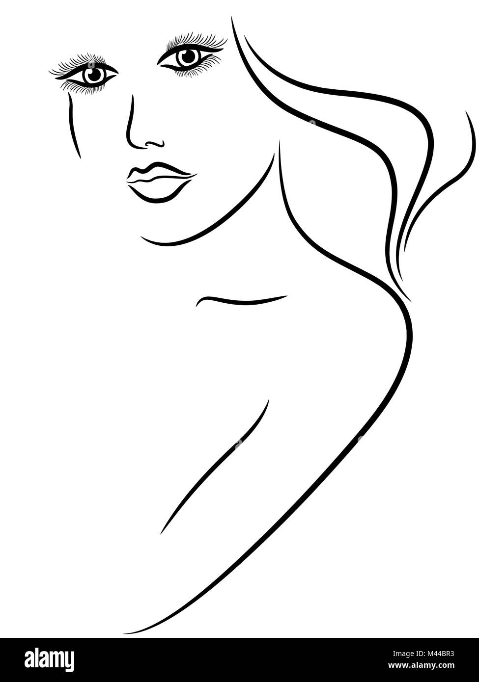 Abstract Ritratto Femminile Mano Disegno Vettoriale Di Contorno Immagine E Vettoriale Alamy