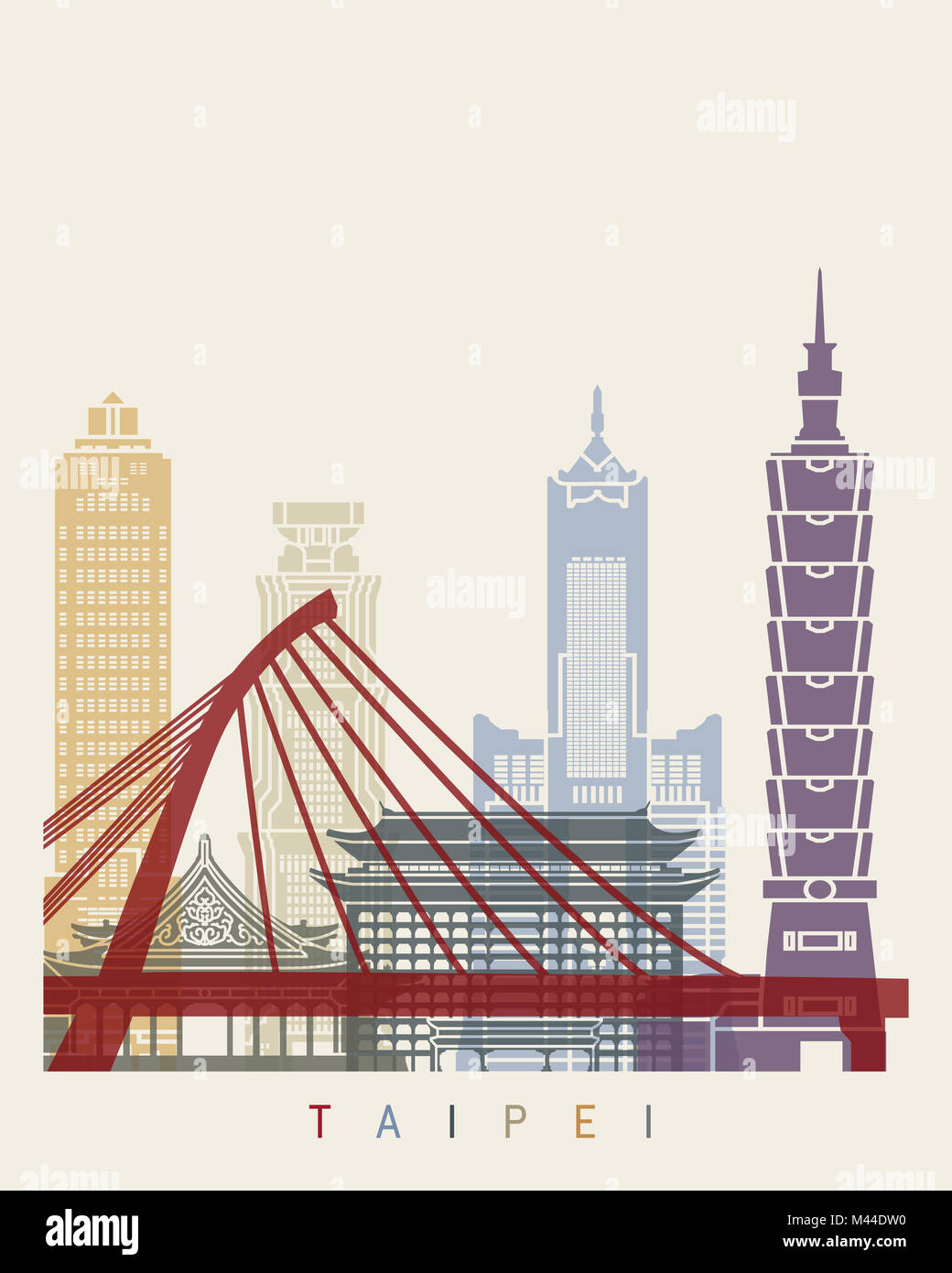 Taipei skyline poster in formato vettoriale modificabile file Foto Stock