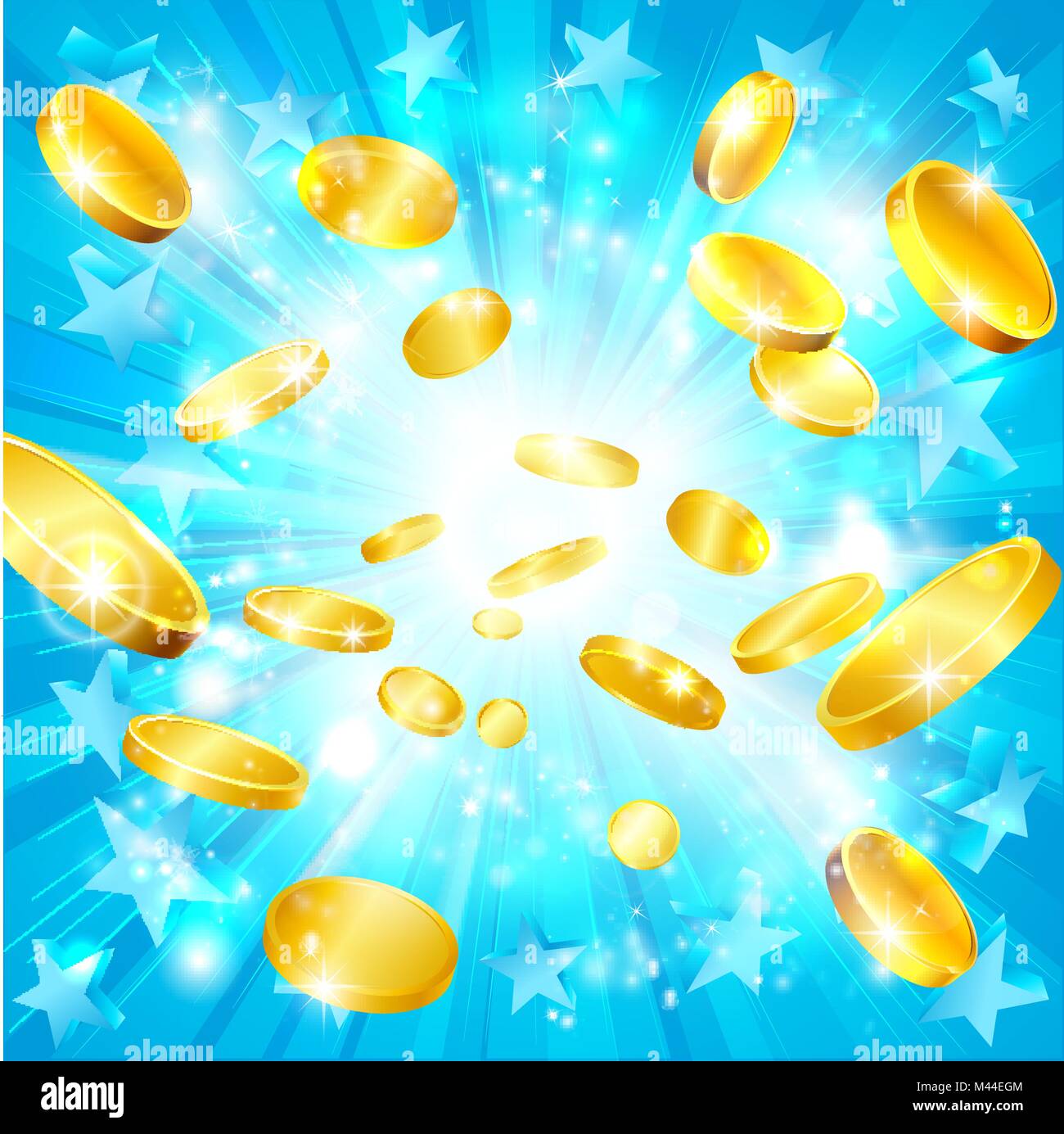Soldi monete d oro e stelle sfondo Jackpot Illustrazione Vettoriale