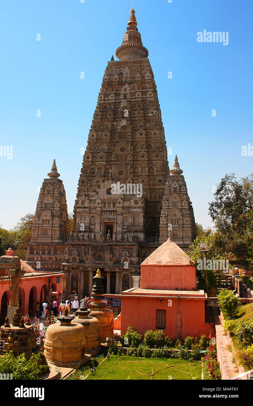 Tempio di Mahabodhi, Bodhgaya,, Bihar, in India Foto Stock