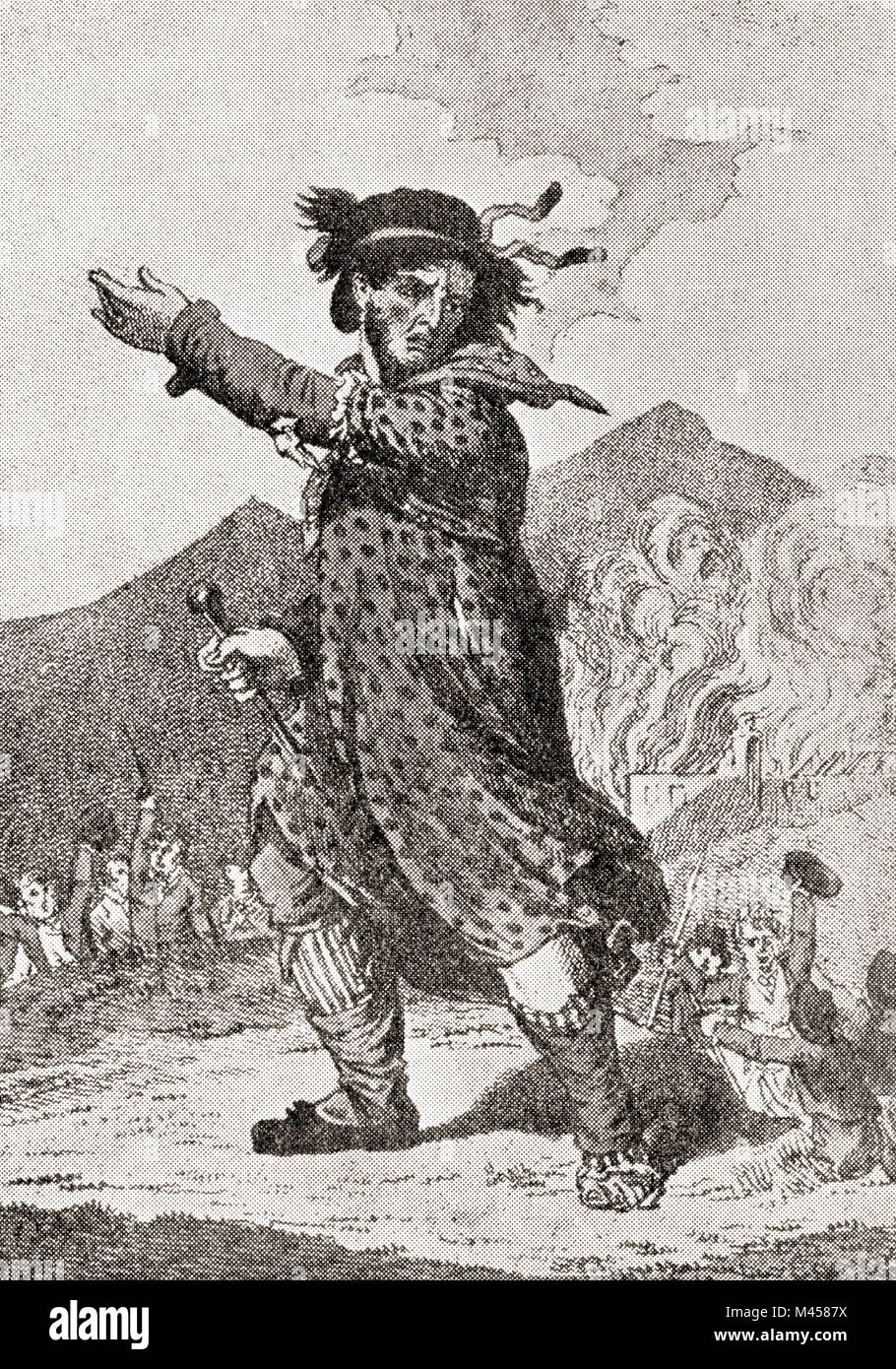 Ned Ludd travestito da donna. Ned Ludd, eventualmente Edward nato Ludlam, presumibilmente la persona da cui i Luddisti hanno preso il loro nome.i Luddisti erano un gruppo di Inglese lavoratori tessili e tessitori nel XIX secolo che hanno distrutto macchine di tessitura come forma di protesta. Dai martiri di Tolpuddle, pubblicato nel 1934. Foto Stock