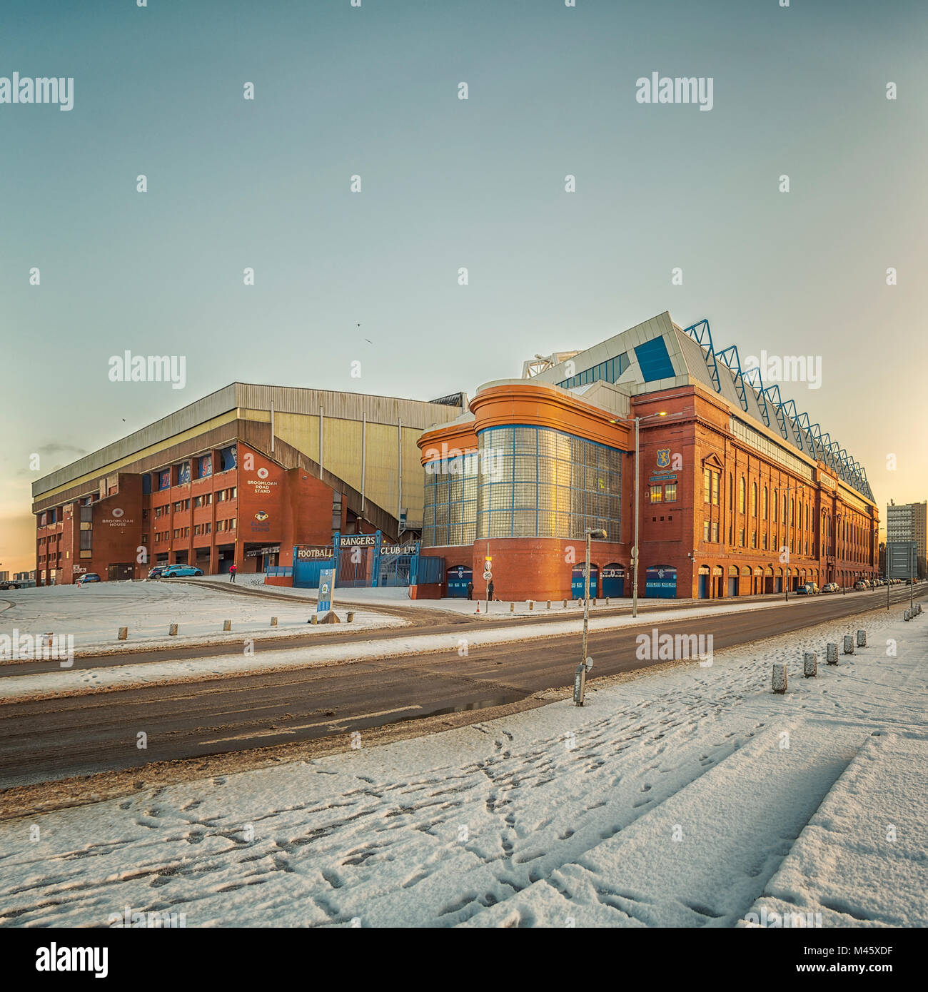 GLASGOW, SCOZIA - Gennaio 17, 2018: una vista del famoso Ibrox Stadium che ospita i Rangers Football Club. Foto Stock