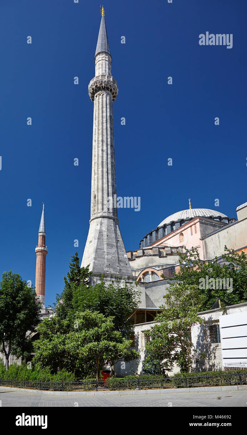 Il minareto di Hagia Sophia, Istanbul, Turchia Foto Stock