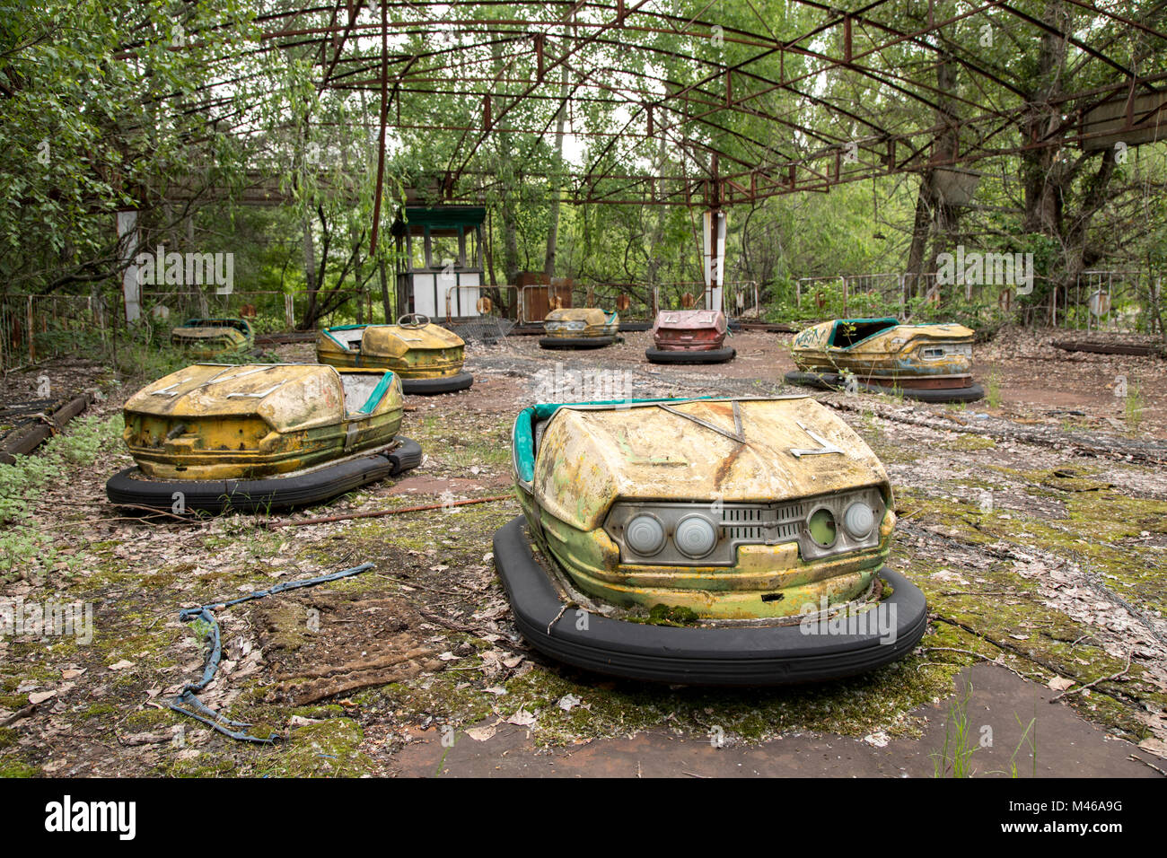 L'iconico dodgem auto in città abbandonate di pripjat, Chernobyl Foto Stock