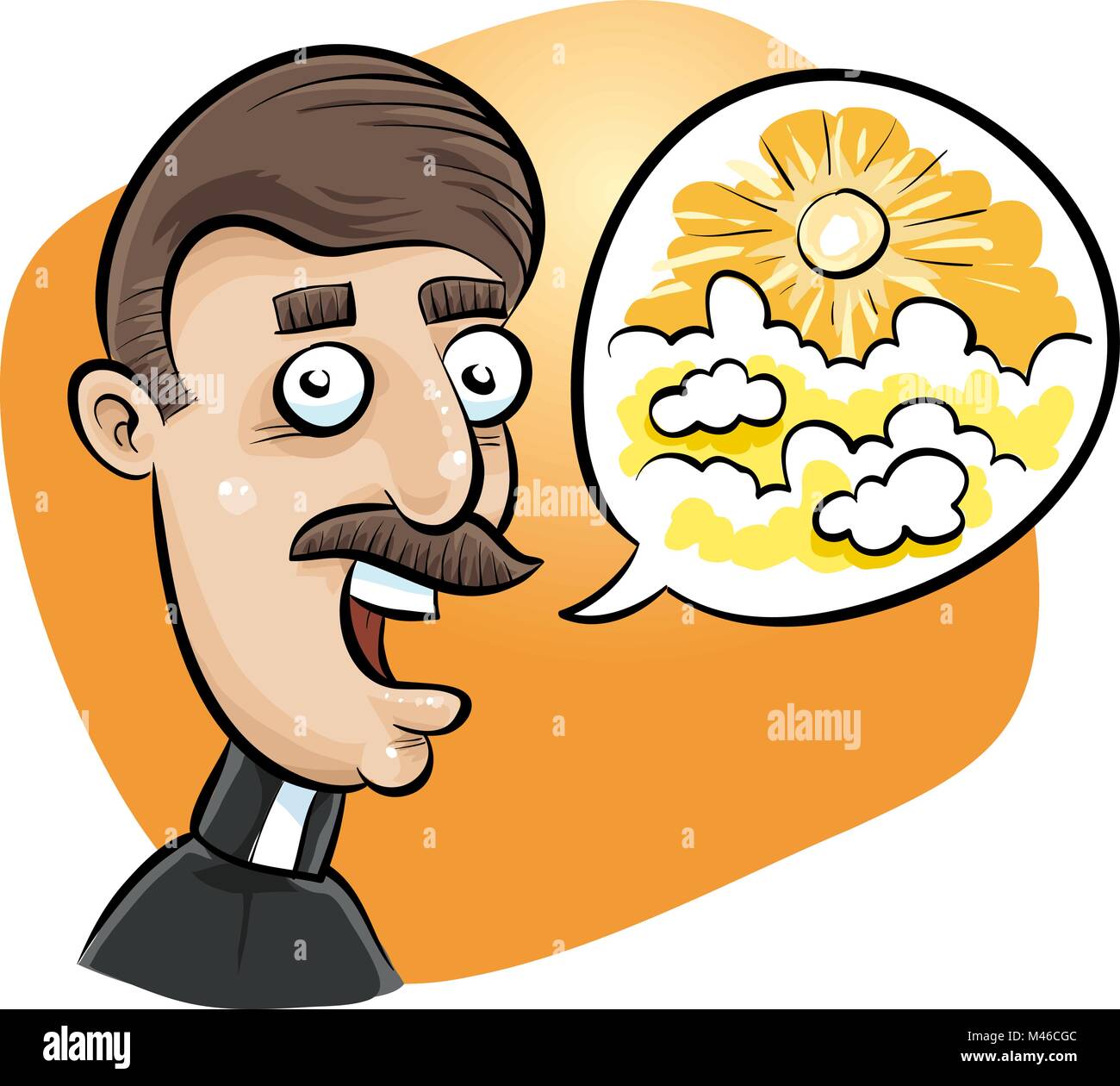 Un cartoon ministro della Chiesa predica una visione del cielo. Illustrazione Vettoriale