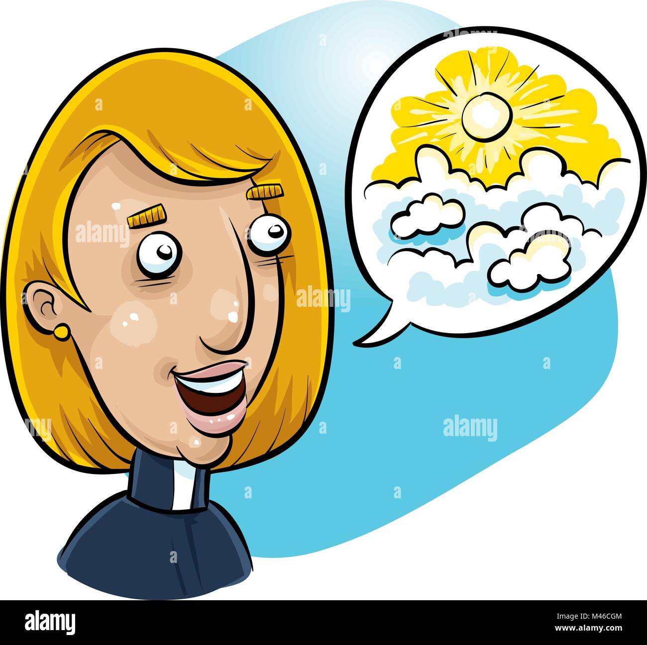 Un cartoon ministro della Chiesa predica una visione del cielo. Illustrazione Vettoriale