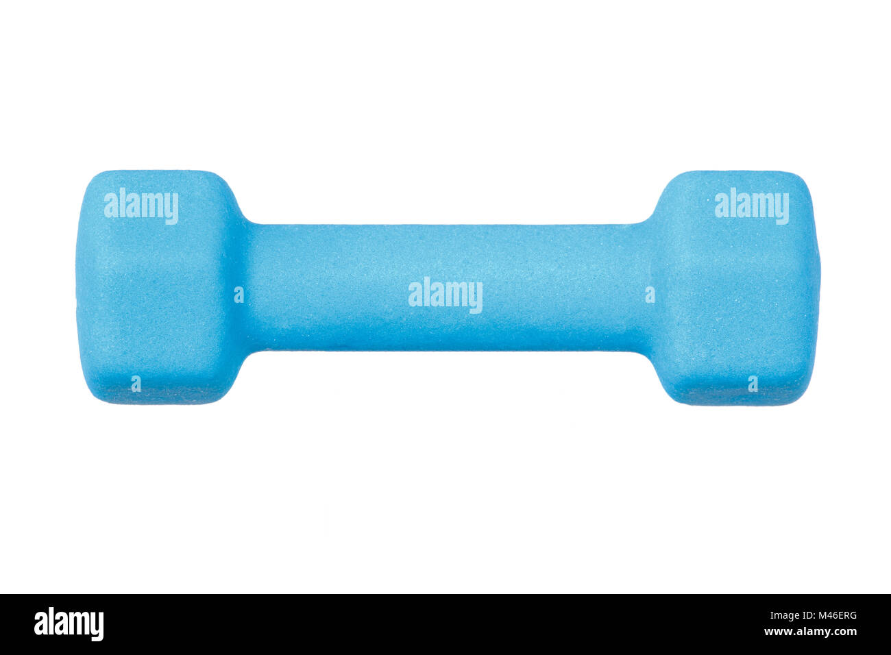 Blue fitness dumbbell isolato su bianco. Foto Stock