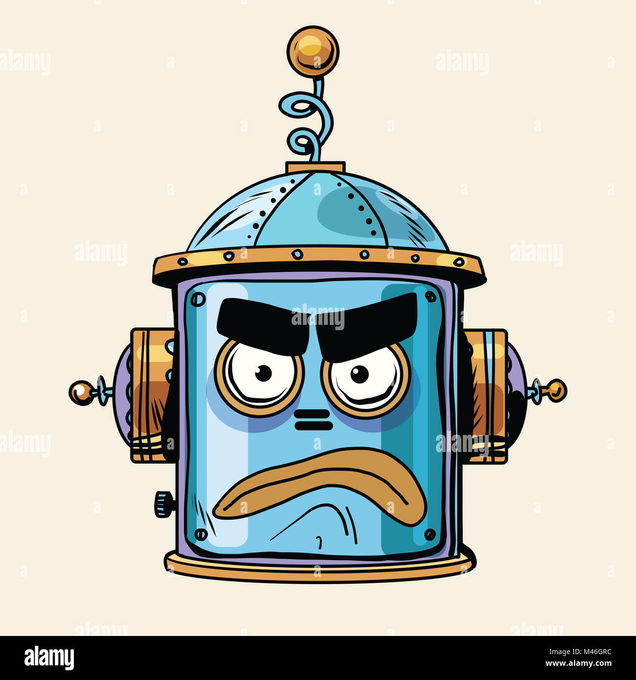Faccina arrabbiata robot emoji testa emozione smiley Foto Stock
