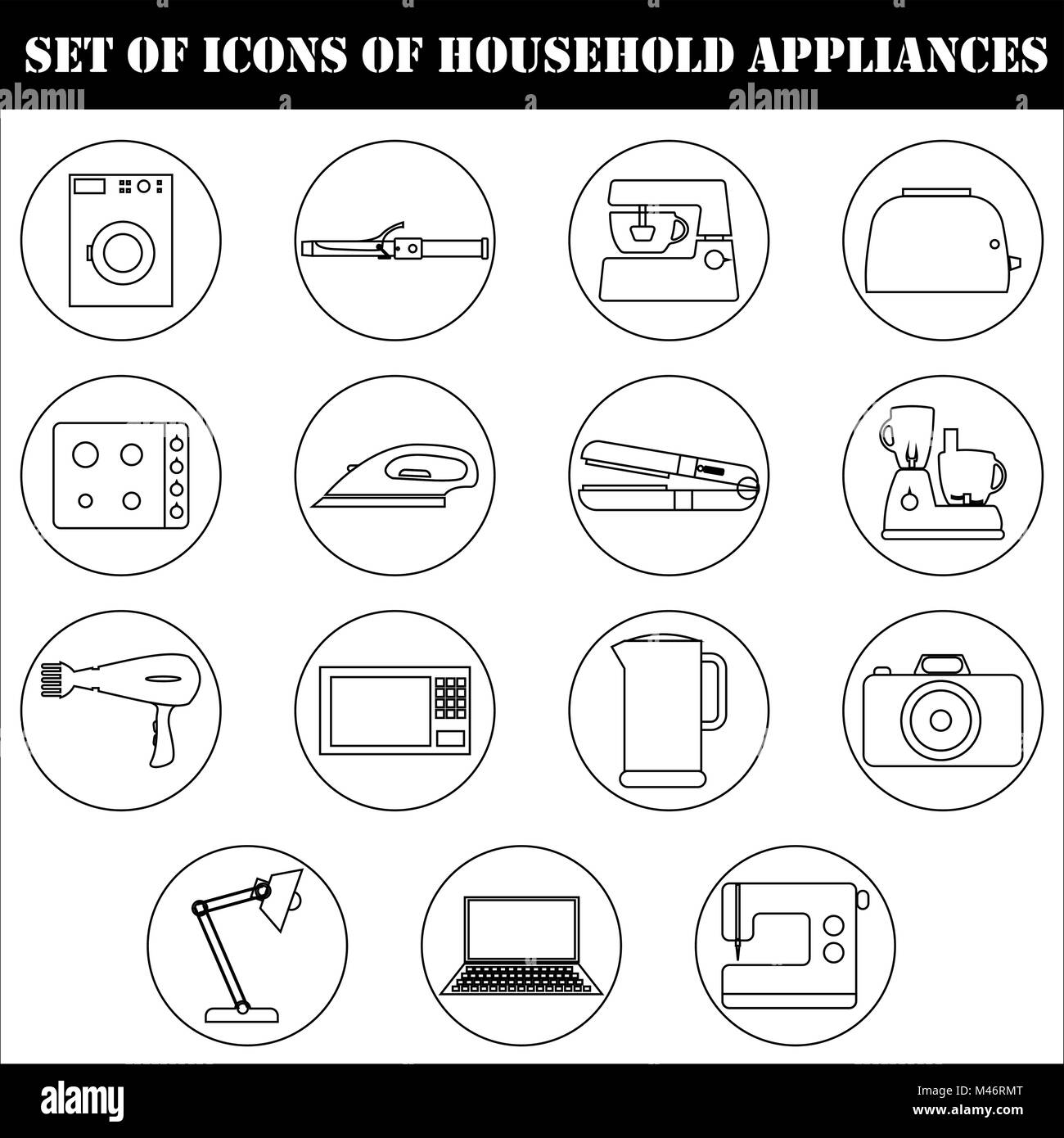 Un set di icone di elettrodomestici apparecchi elettrodomestici Illustrazione Vettoriale