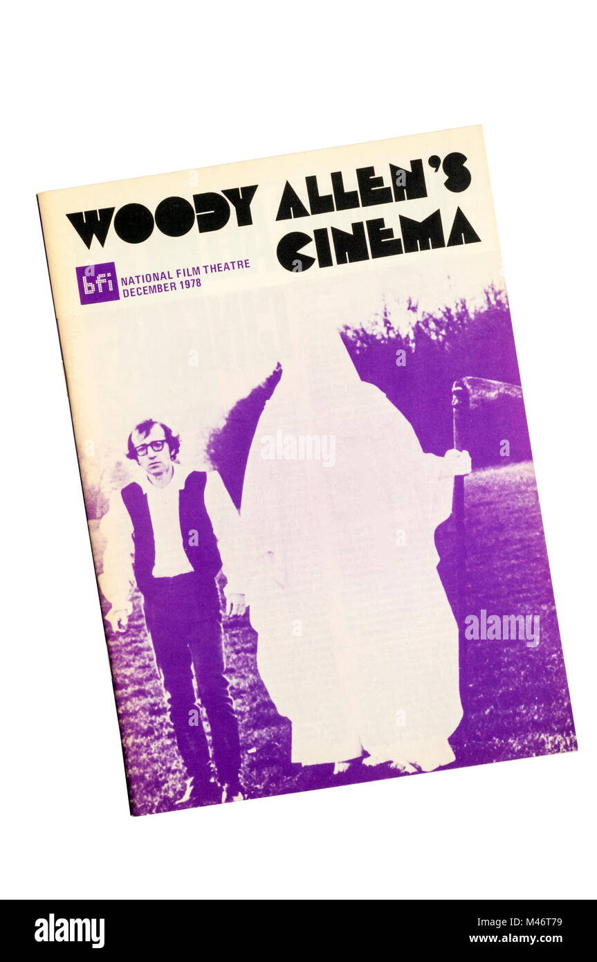Brochure per dicembre 1978 stagione di Woody Allen film al National Film Theatre. Coprire mostra Woody Allen in una ancora dal suo 1975 film di amore e morte Foto Stock