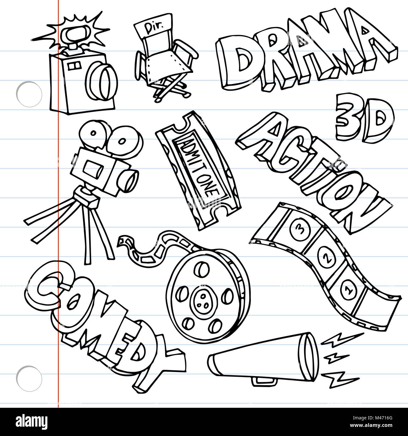 Un'immagine di quaderno di intrattenimento set di disegni. Illustrazione Vettoriale