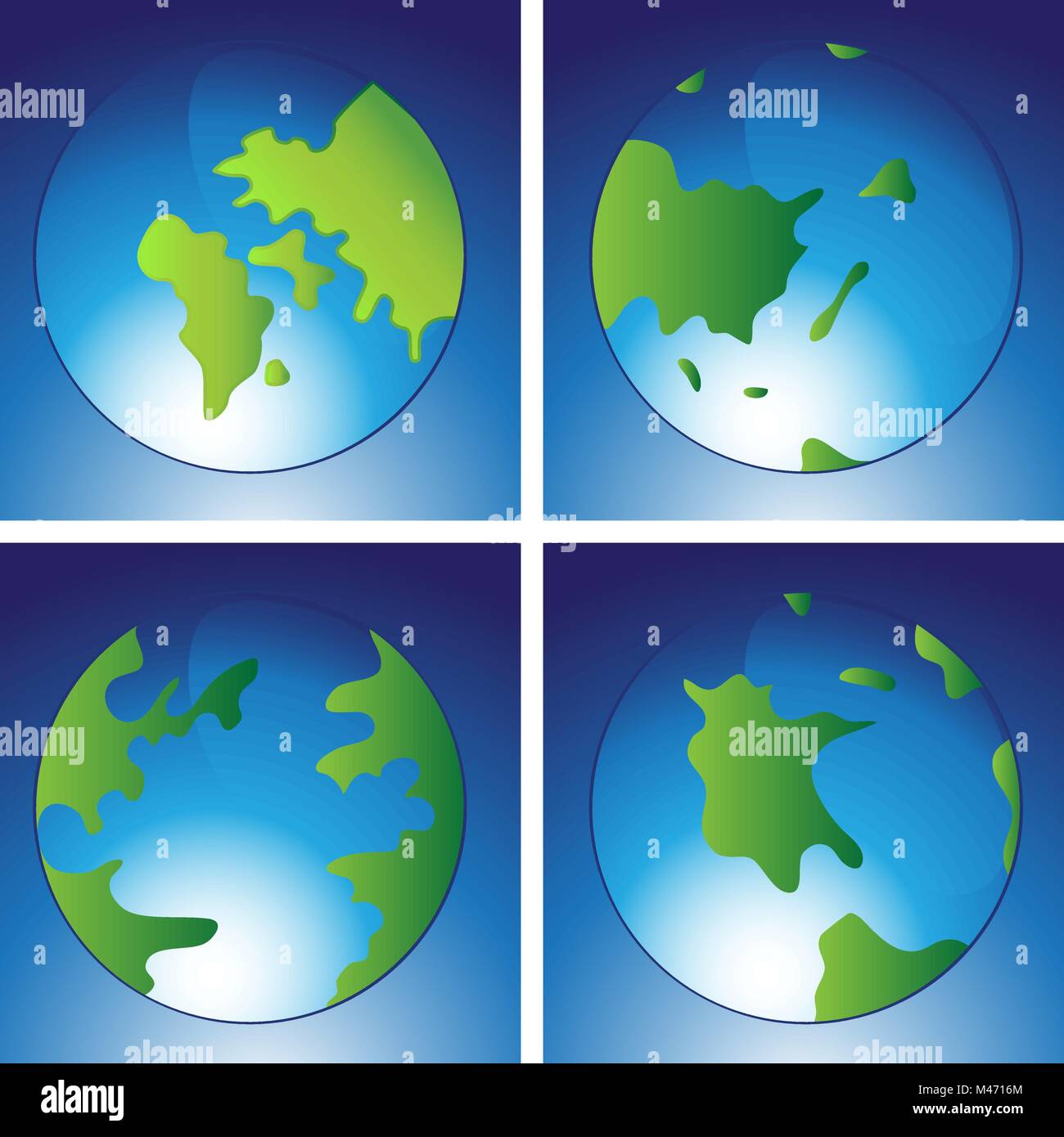 Una immagine di un globo terrestre con continenti icon set. Illustrazione Vettoriale