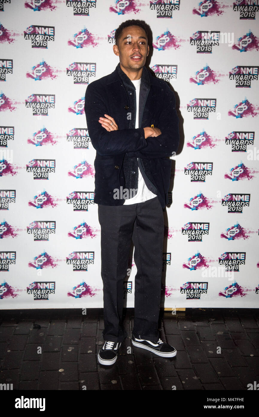 Londra, Regno Unito. Xiv Feb, 2018. Loyle Carner arriva a VO5 NME Awards 2018 a Londra la O2 Brixton Academy. Credito: Tom Rose/Alamy Live News Foto Stock