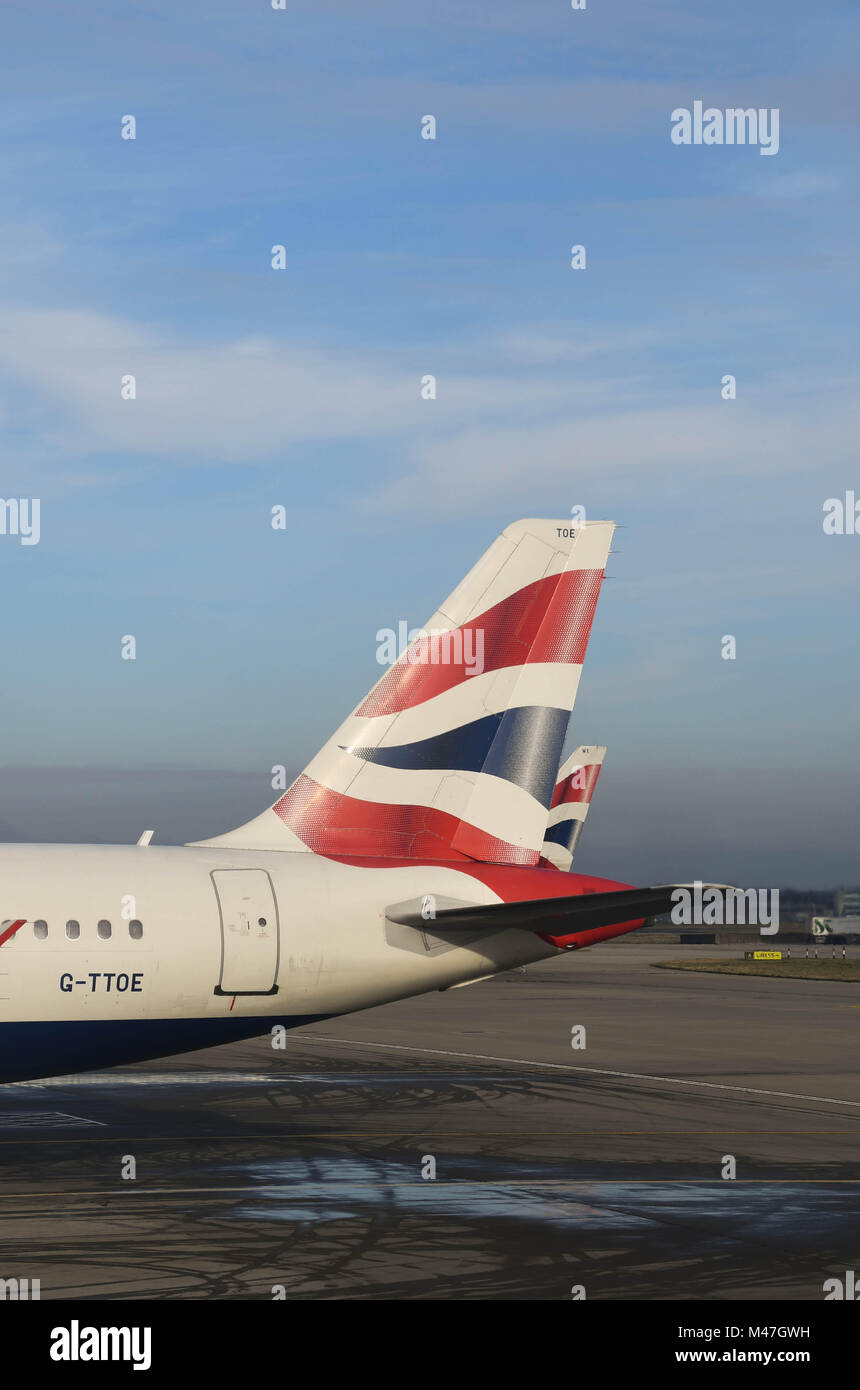Pinna di coda di un British Airways Airbus A320 jet del passeggero Foto Stock
