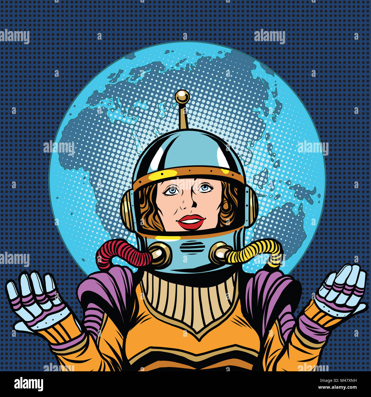 Astronauta femmina, simbolo della vita sul pianeta terra Foto Stock