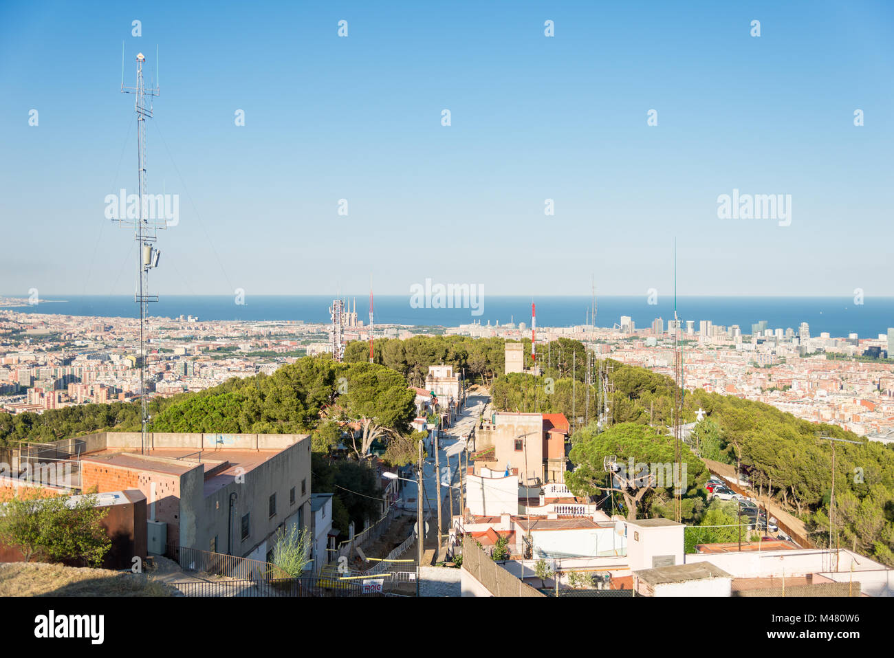 Vista dal Parc del Guinardó di Barcellona e Badalona Foto Stock