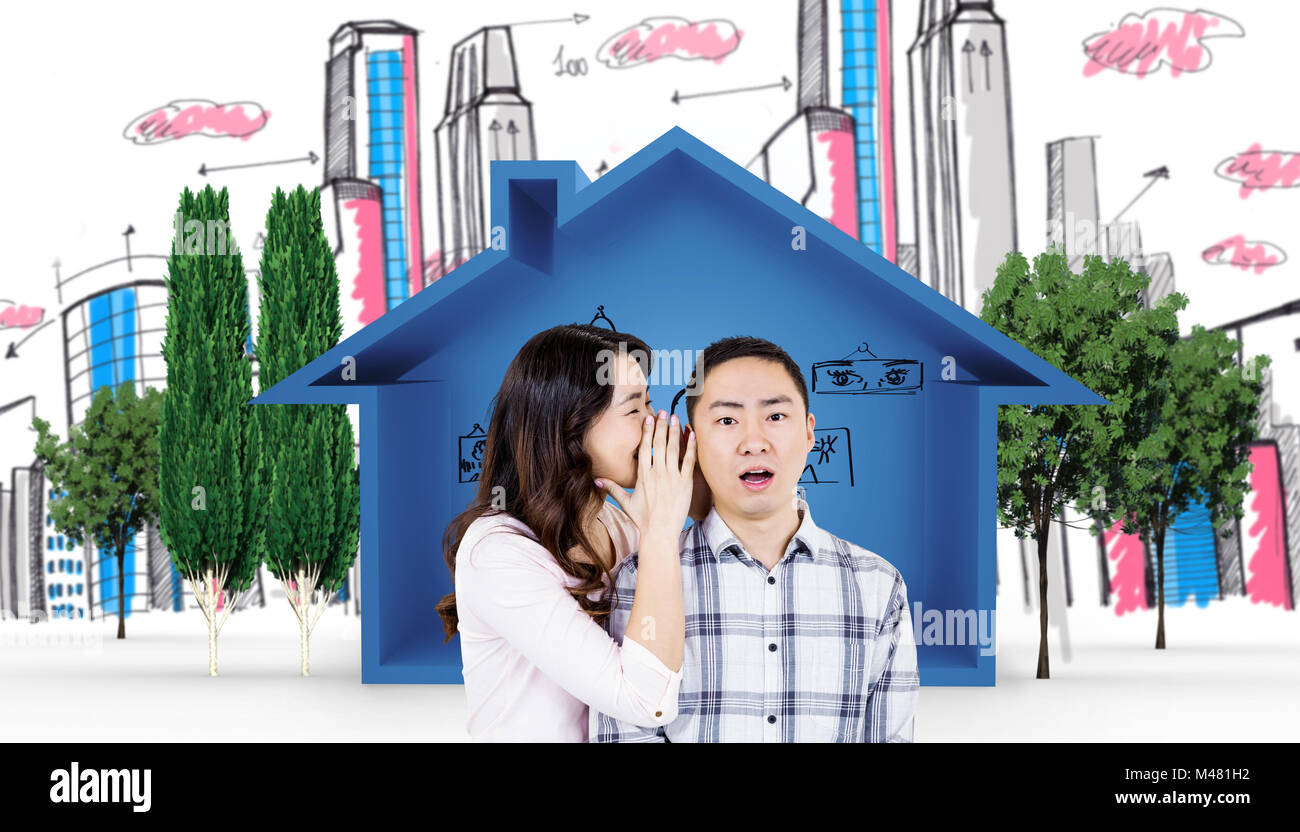 Immagine composita della donna sussurro segreto al marito Foto Stock