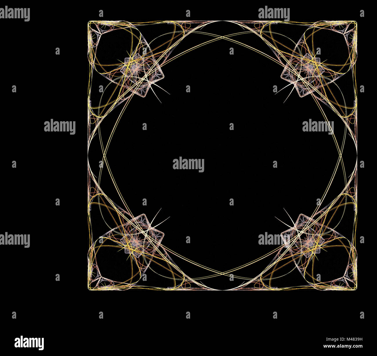 Immagini frattali : bella cornice di pattern su sfondo nero. Foto Stock