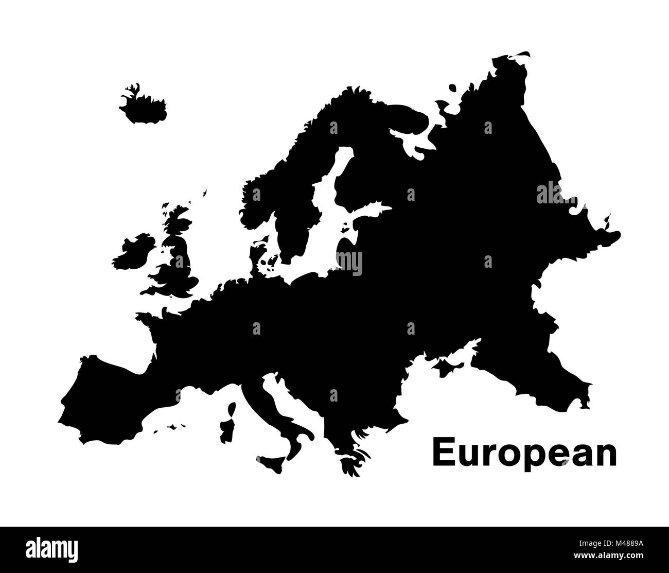 Silhouette nera mappa europea su sfondo bianco Illustrazione Vettoriale