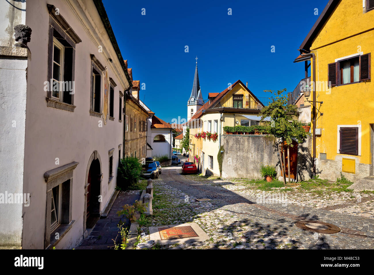 Vecchio acciottolato steet di Ljubljana Foto Stock