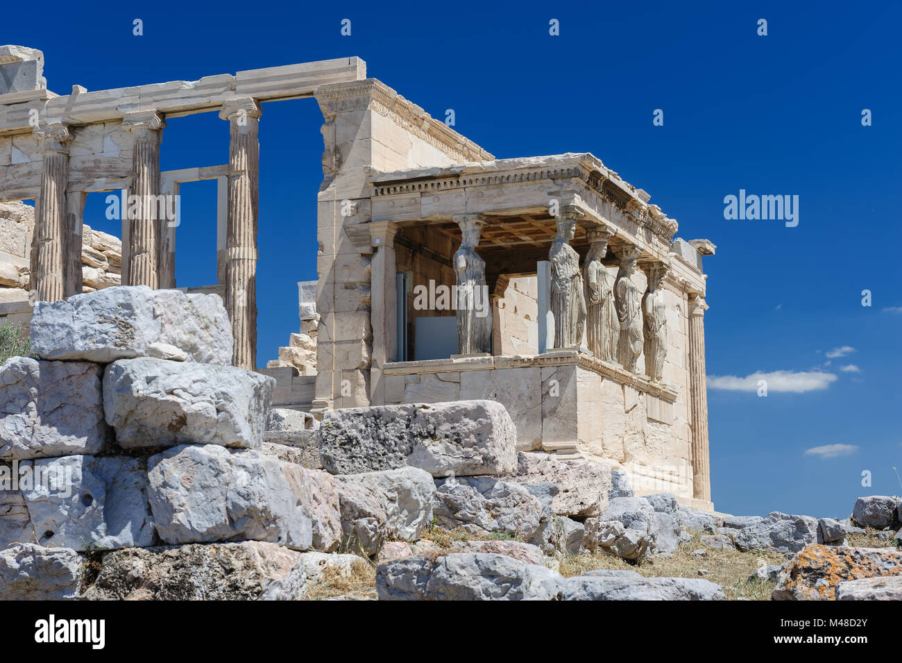 Cariatidi a portico del Erechtheion, Acropolis Foto Stock