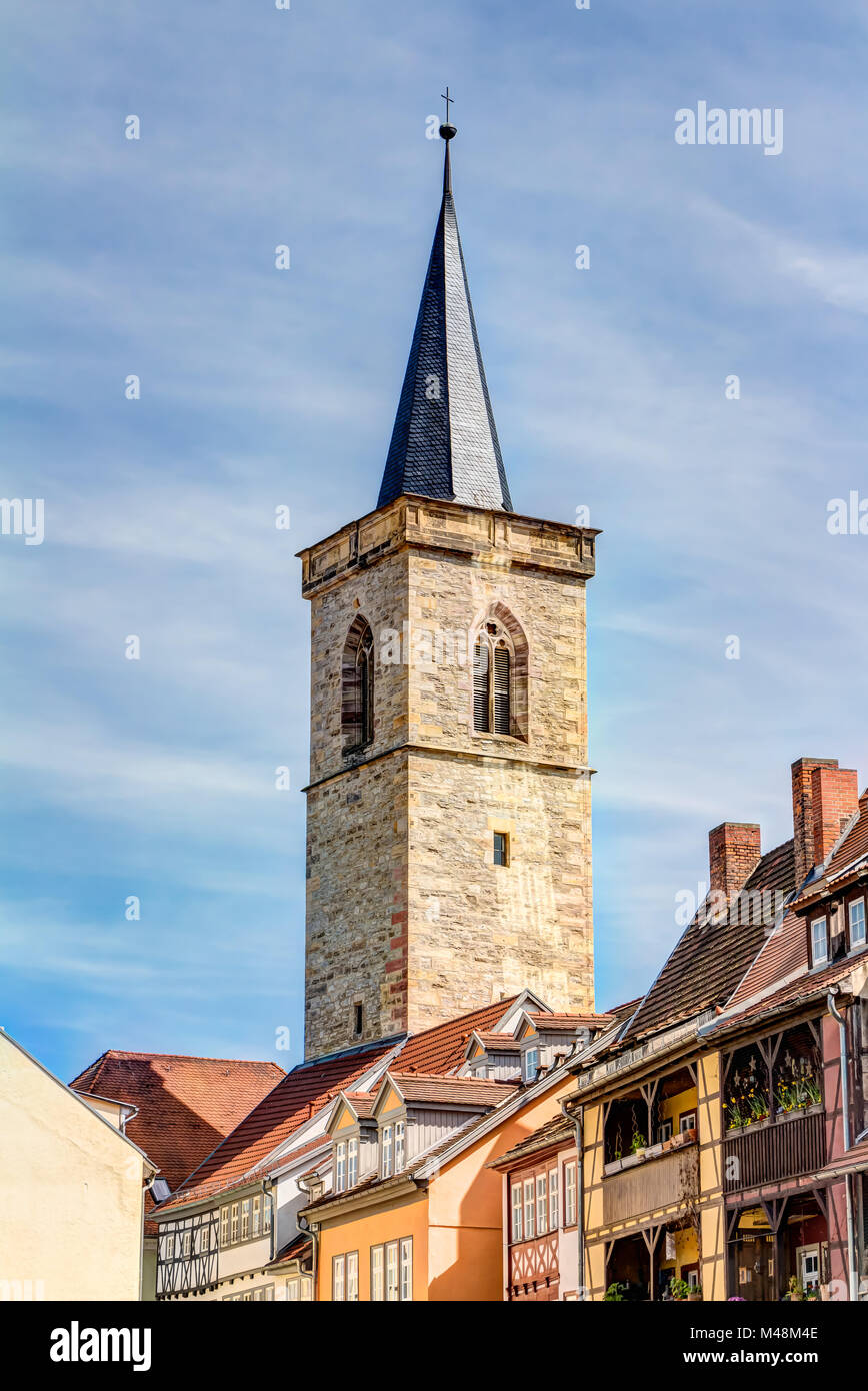 Saint Giles chiesa e semi-case con travi di legno a Erfurt Foto Stock