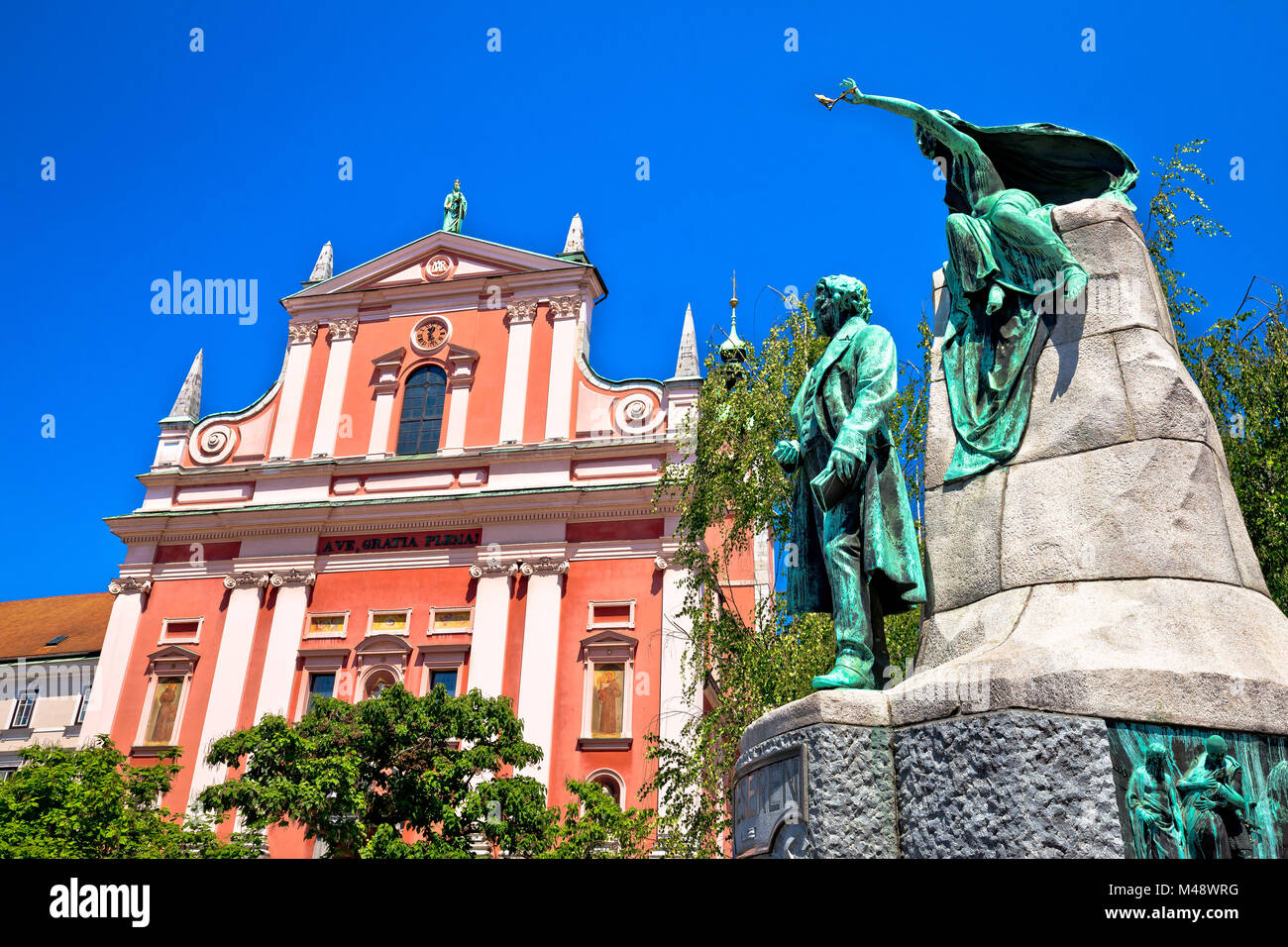 Presern quadrato di Ljubljana vista punti di riferimento Foto Stock