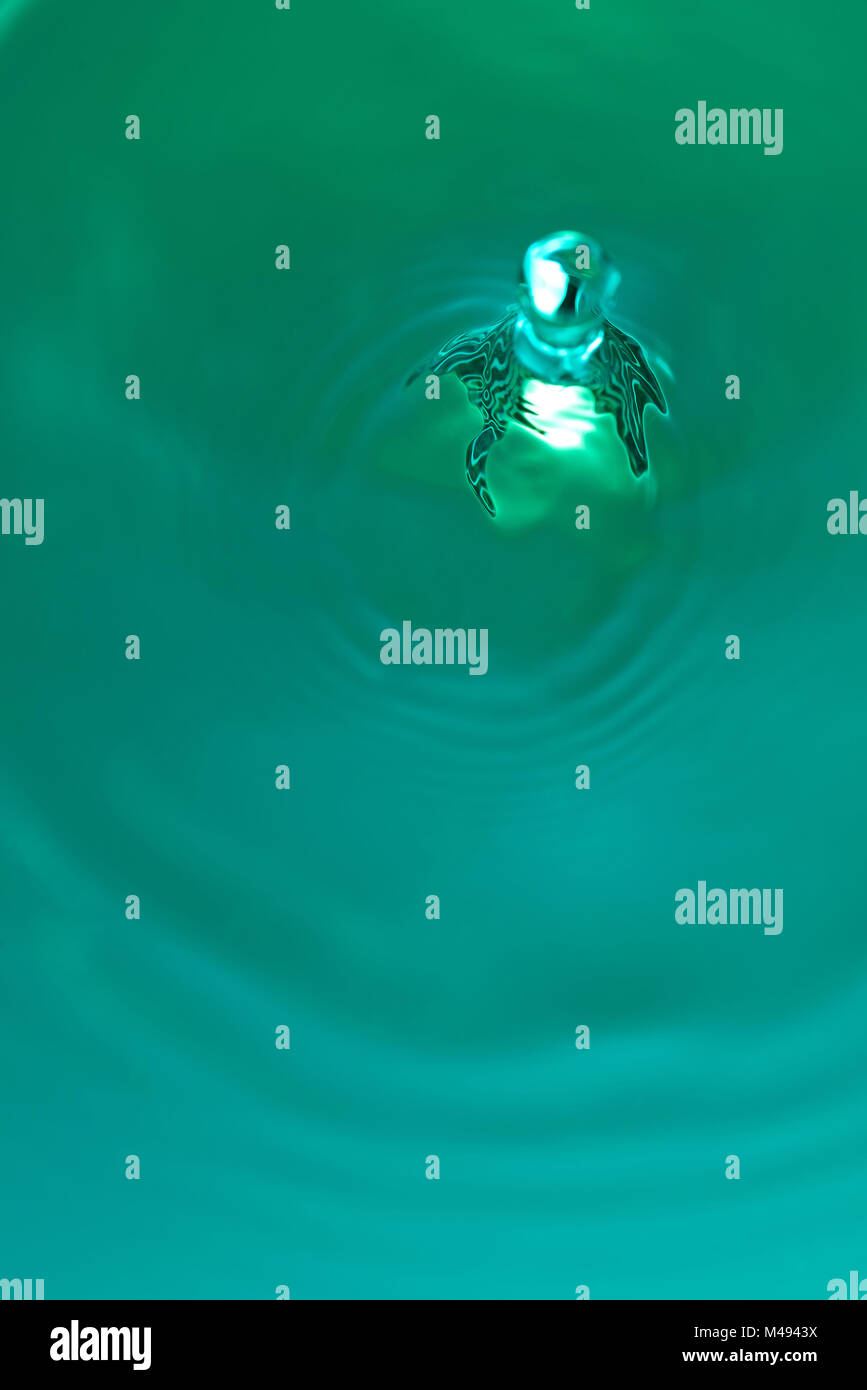 Un coloratissimo goccia d'acqua colpisce la superficie. Piccolo abstract verde spruzzi di liquido Foto Stock