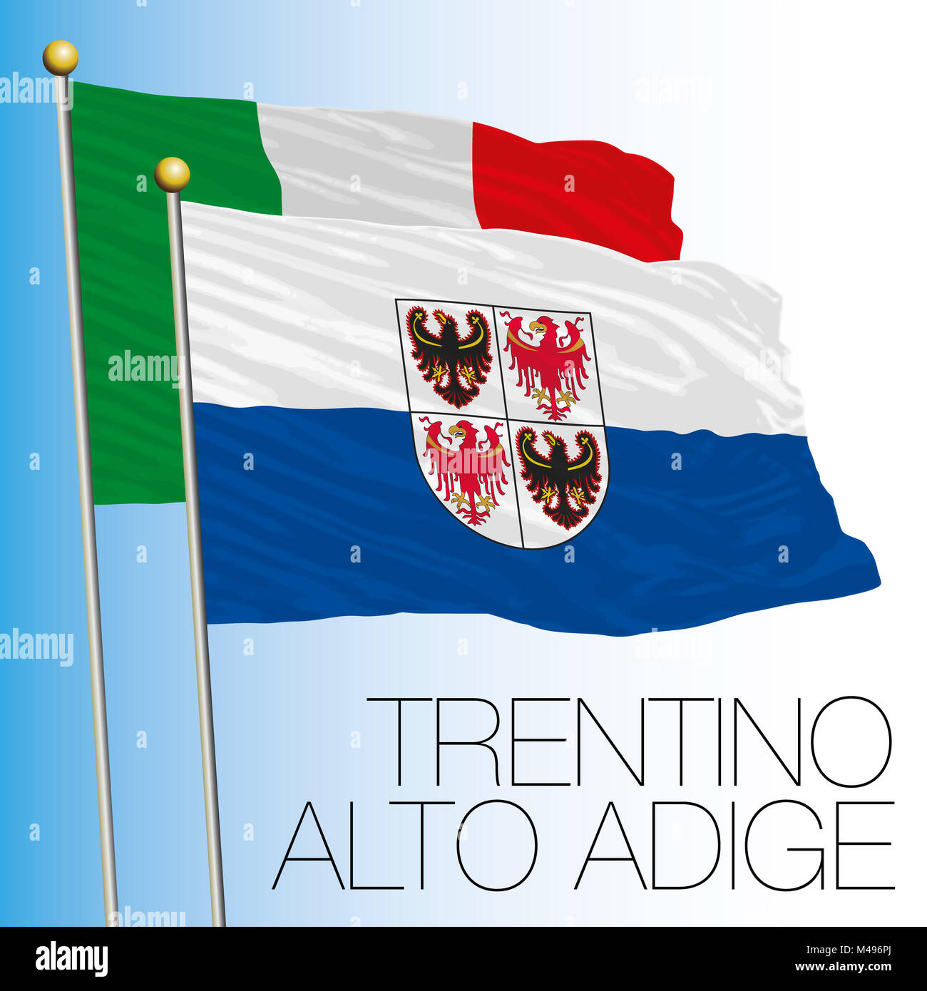 Trentino Alto Adige bandiera regionale, Repubblica italiana, Italia, Unione Europea Foto Stock