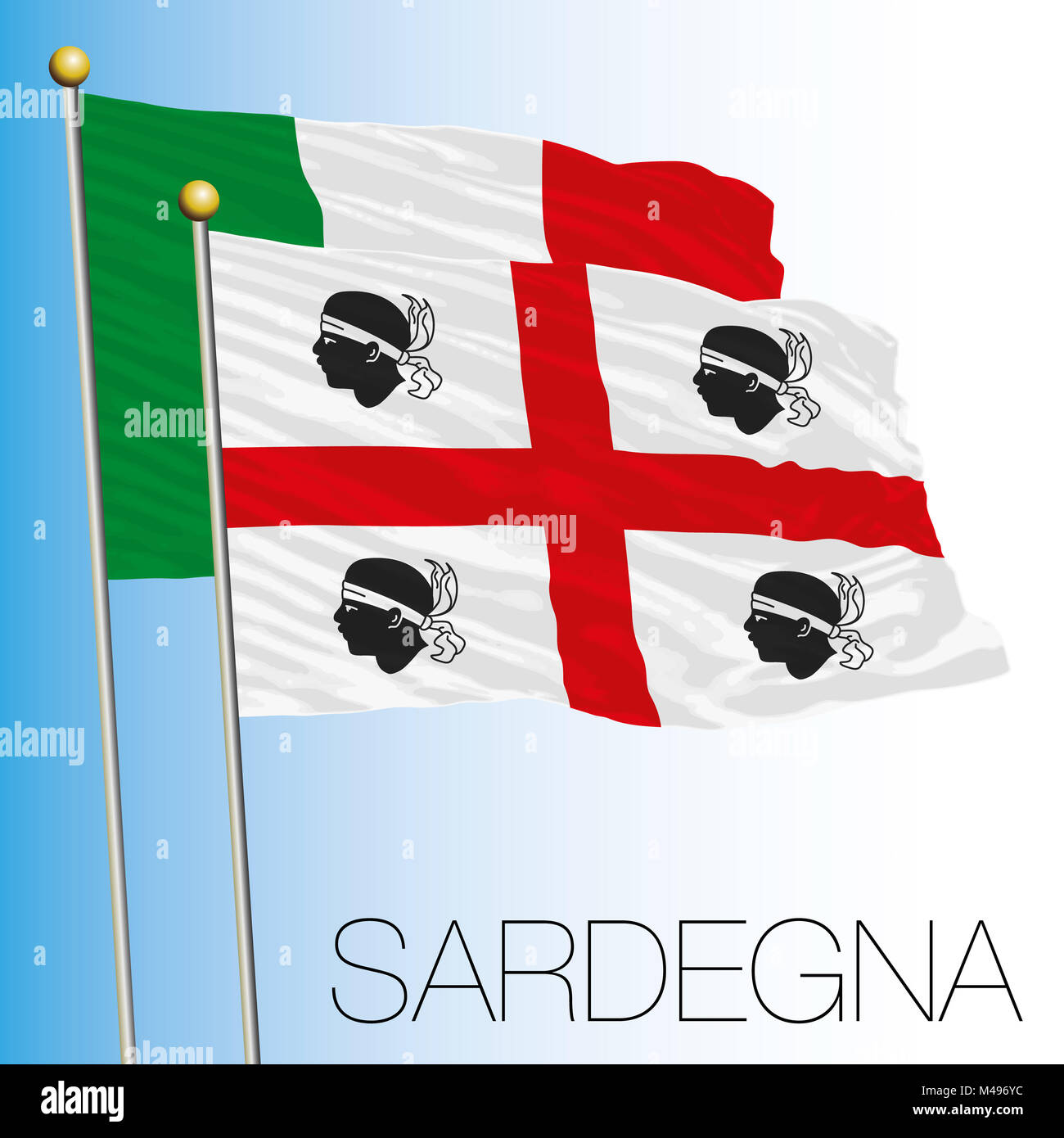 Sardegna bandiera regionale, Repubblica italiana, Italia, Unione Europea Foto Stock