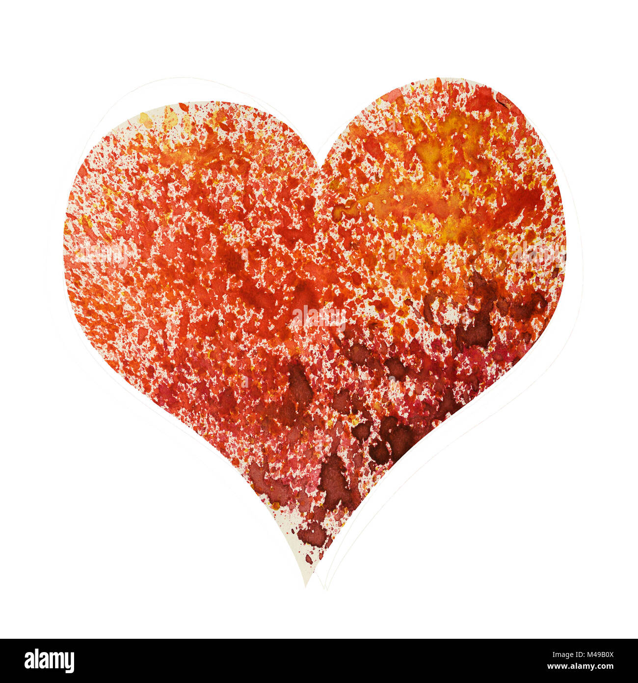 Acquerello cuore isolato su bianco, come fuoco. Disegnata a mano acquerello immagine del cuore. Foto Stock