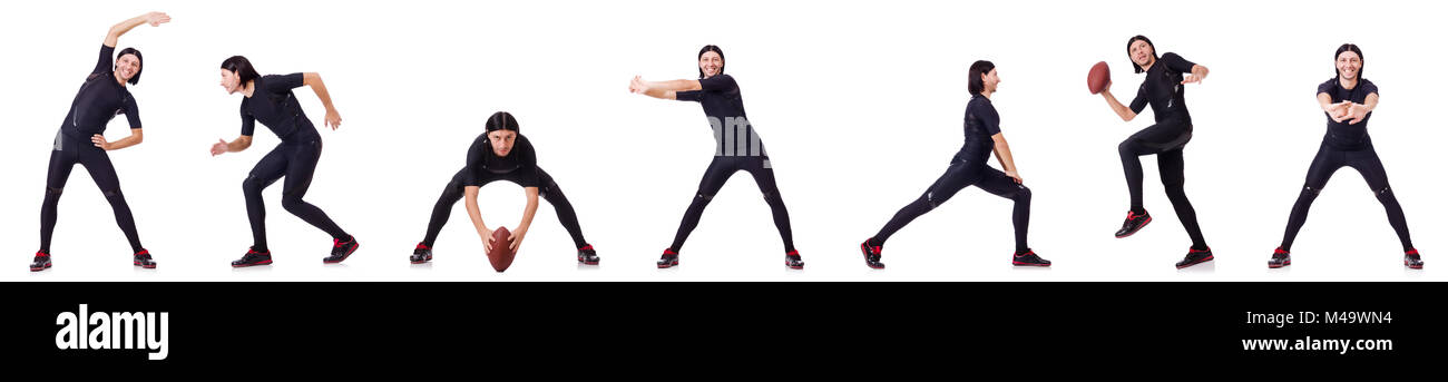 Giovane uomo facendo esercizi su bianco Foto Stock