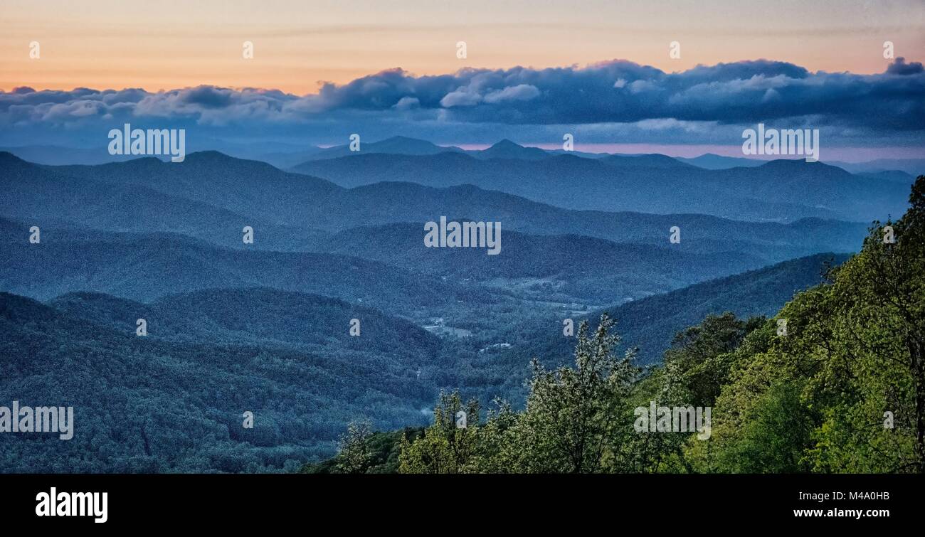 Blue Ridge Parkway estate Monti Appalachi Tramonto Foto Stock