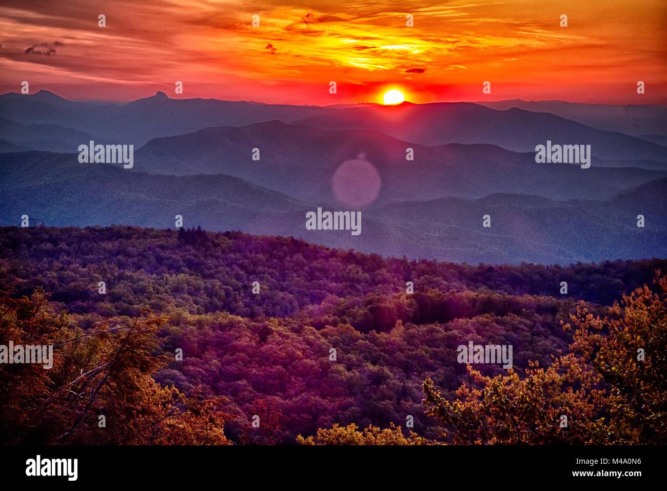 Blue Ridge Parkway estate Monti Appalachi Tramonto Foto Stock