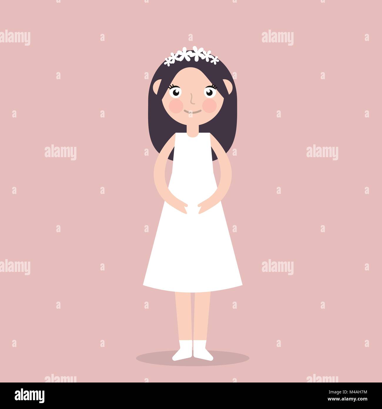 Illustrazione Vettoriale, piatto character design, uno smiley donna in bianco abito da sposa Illustrazione Vettoriale