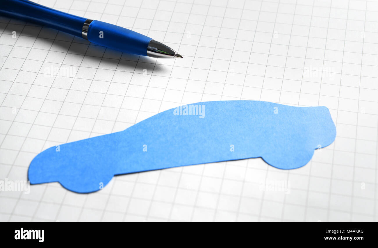 Car sale or loan, auto insurance or vehicle inspection and check up concept. Buying new or used automobile. Written exam or test at driving school. Foto Stock