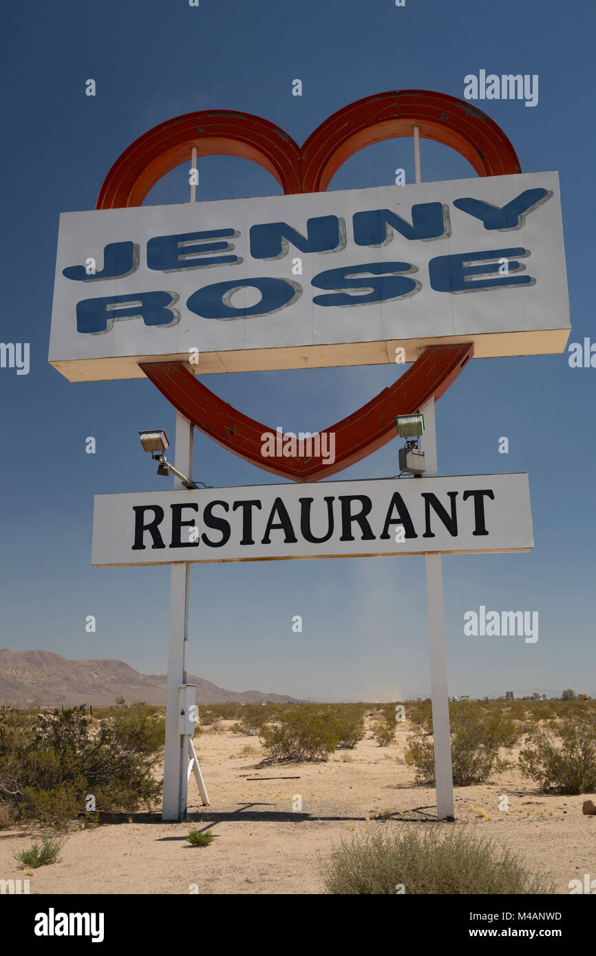 Jenny ristorante Rose segno, Yermo, CALIFORNIA, STATI UNITI D'AMERICA Foto Stock