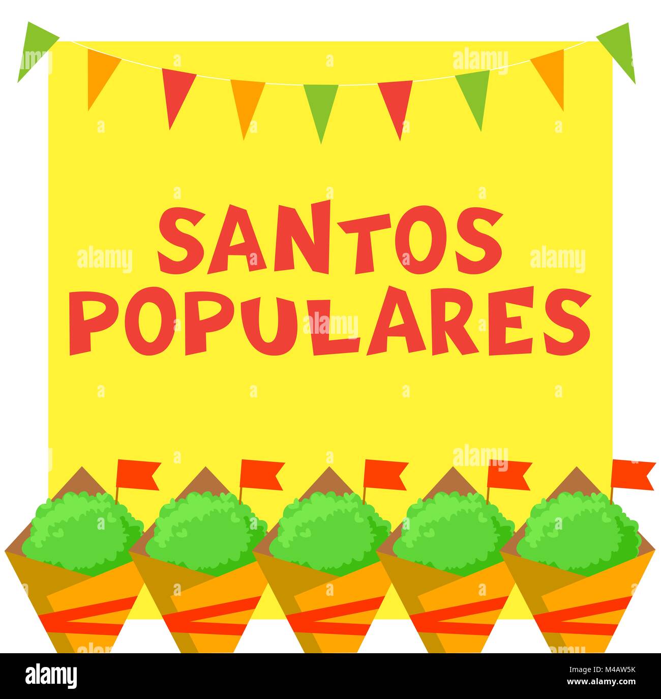Santos Populares festival portoghese card con manjerico piante e bunting garland. Illustrazione Vettoriale